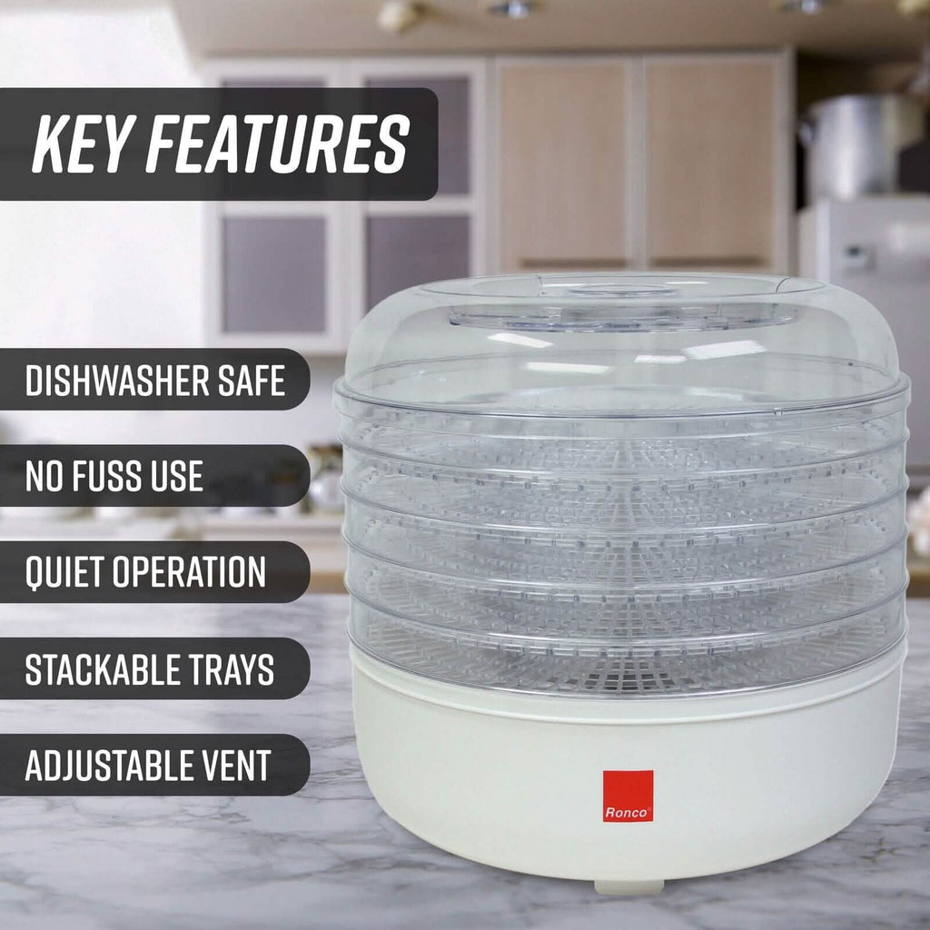 Déshydrateur Ronco 5 Plateaux, Conservation des Aliments, Séchage Silencieux et Facile à Utiliser