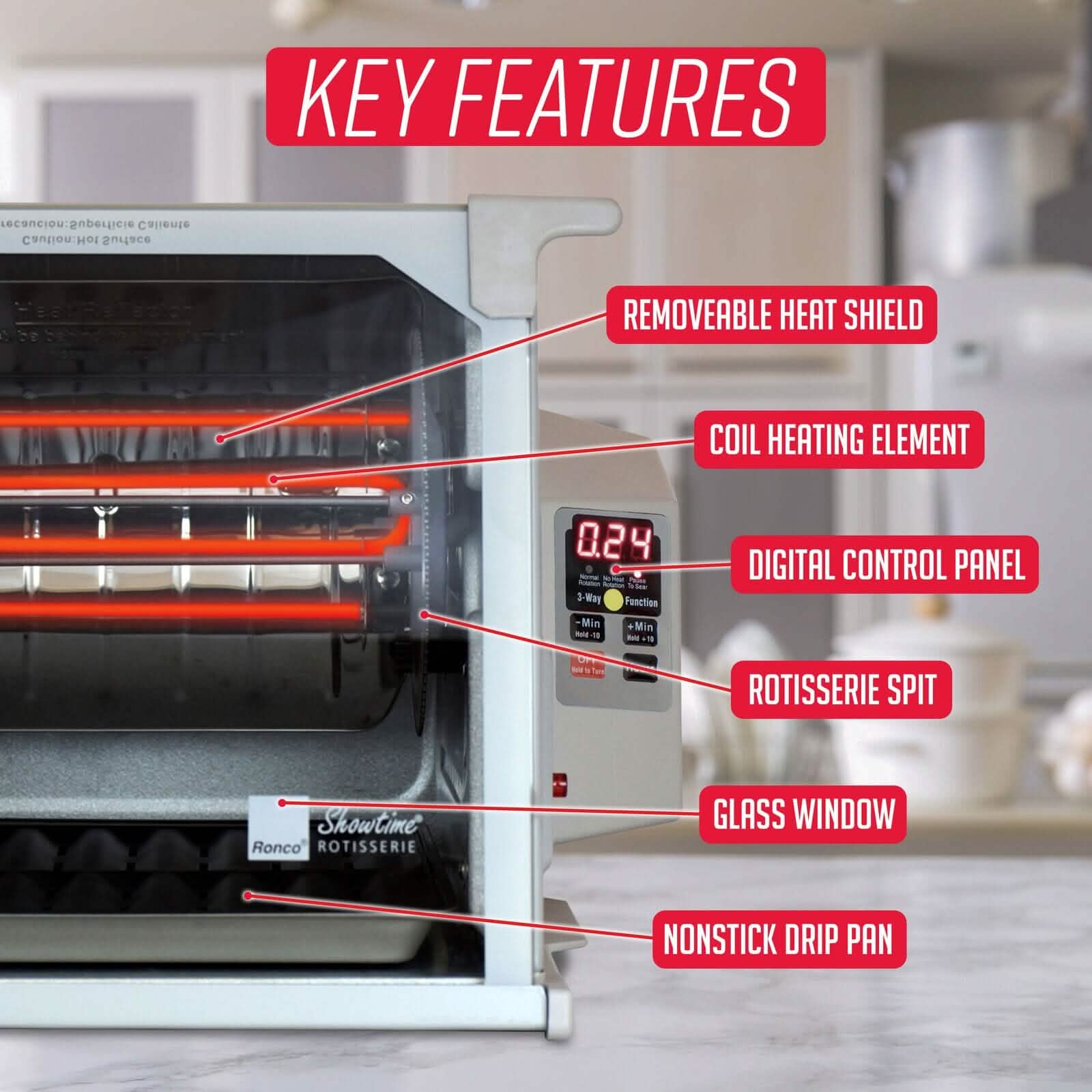 Ronco Digital Rotisserie Oven, Platinum Digital Design, Large Capacity