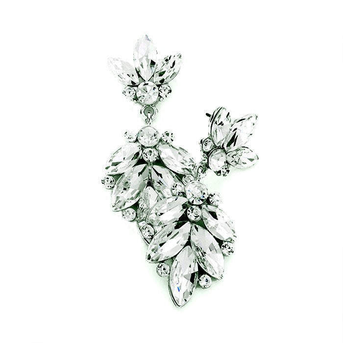 Rosa Crystal Marquise Ornate Floral Evening Earrings