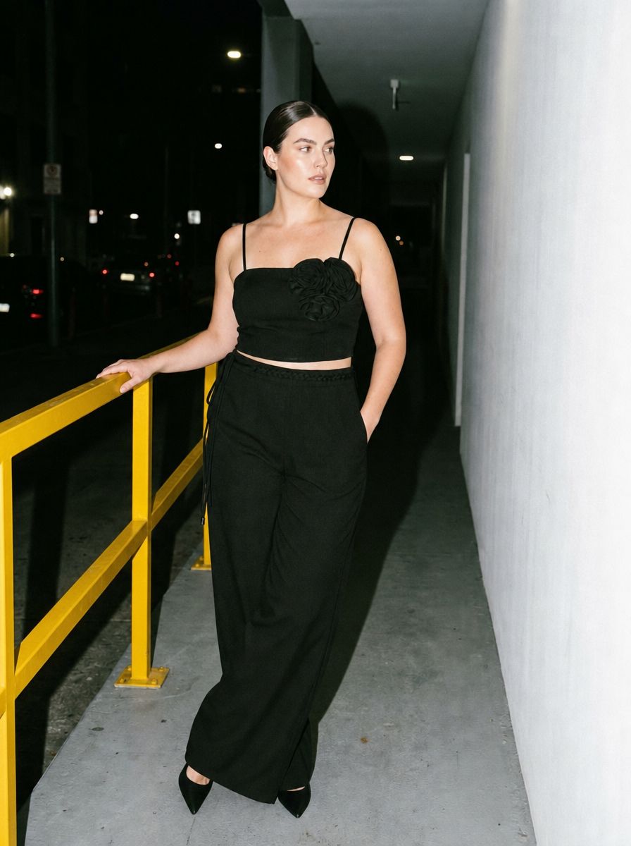 Rosalia Pants and Top Set in Black