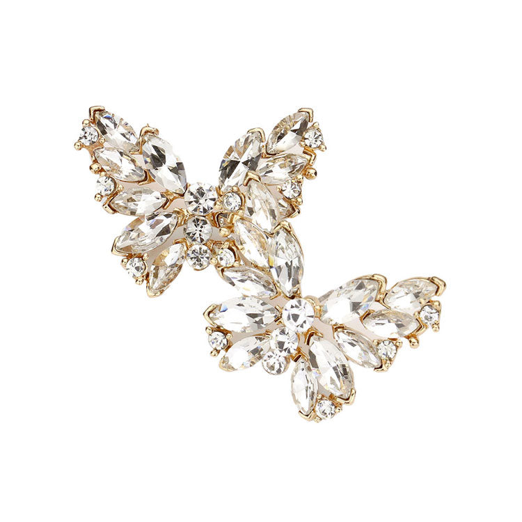 Round Marquise Stone Cluster Butterfly Evening Earrings