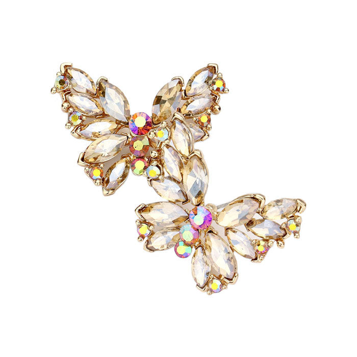 Round Marquise Stone Cluster Butterfly Evening Earrings