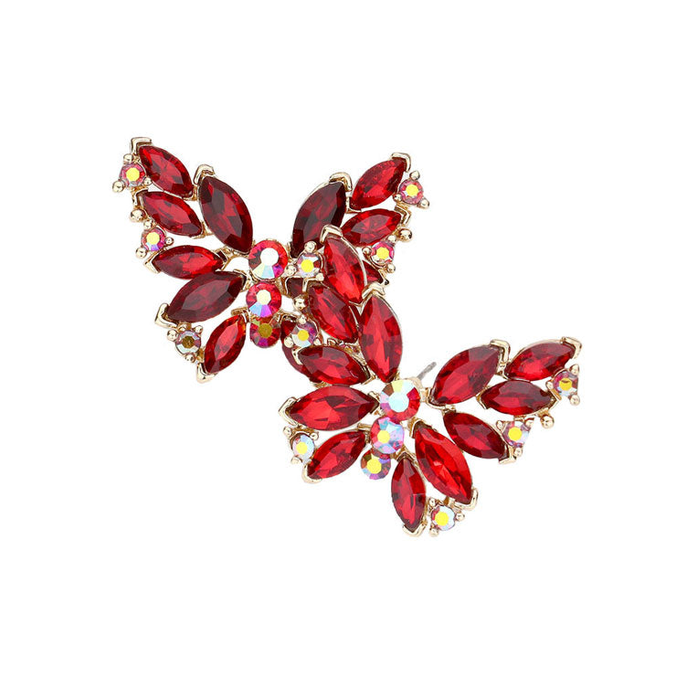 Round Marquise Stone Cluster Butterfly Evening Earrings