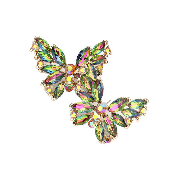 Round Marquise Stone Cluster Butterfly Evening Earrings