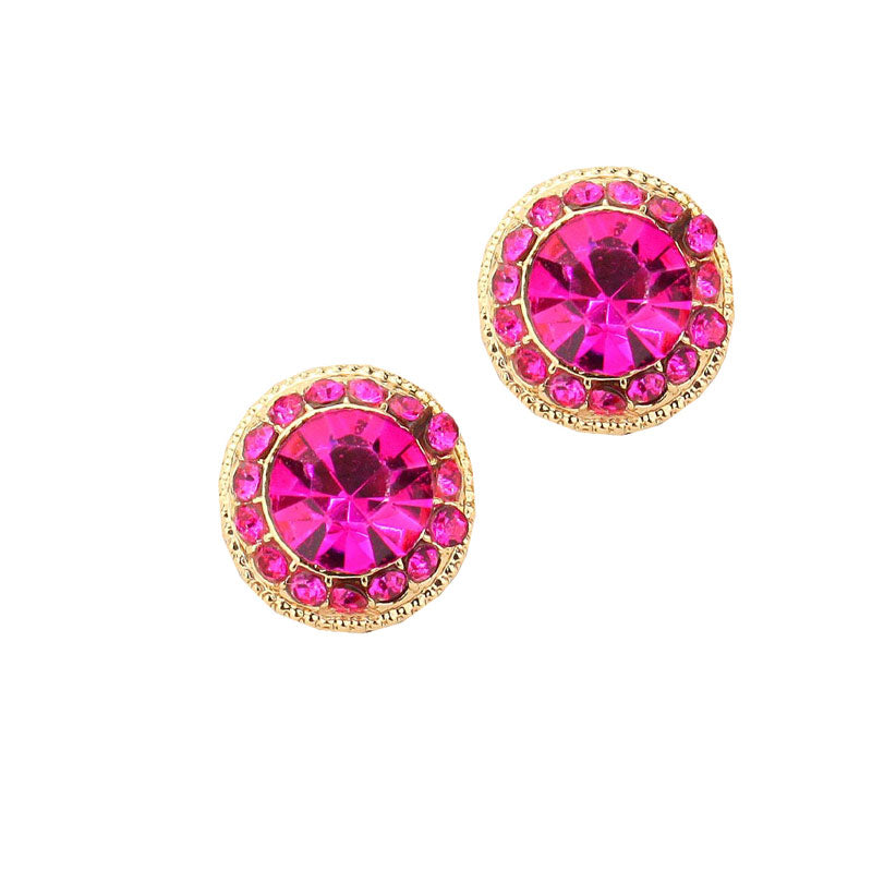 Women's Round Stone Stud Evening Earrings