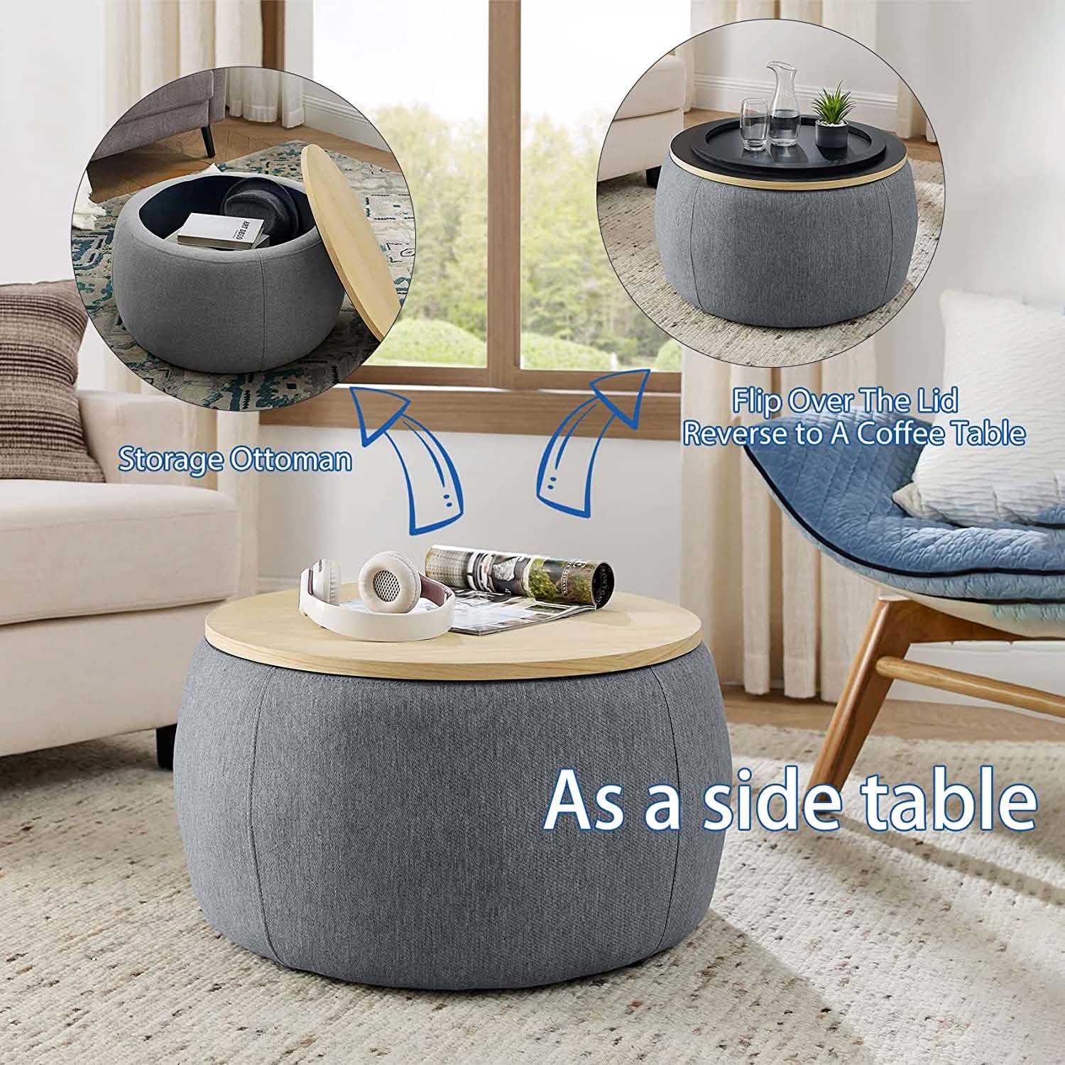 Round Storage Ottoman Coffee Table