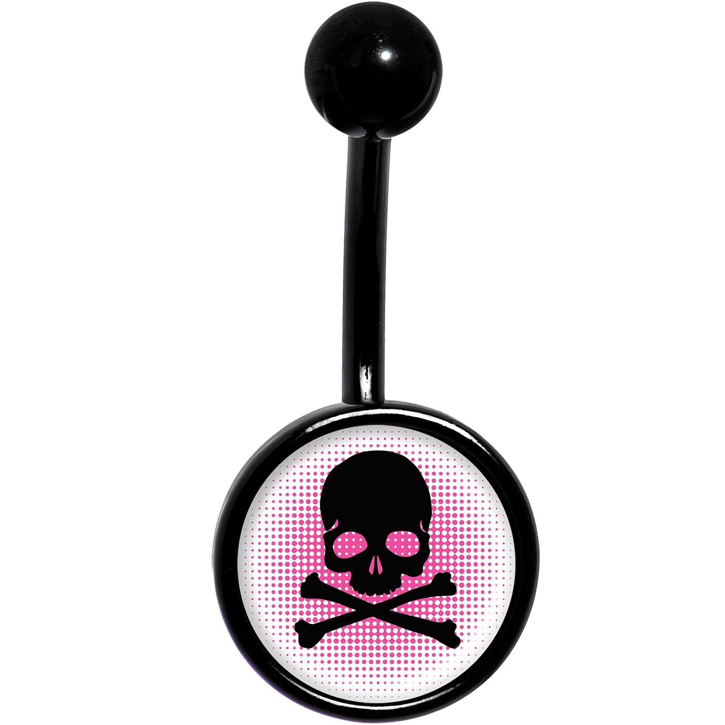Pink Black Skull Black Belly Ring