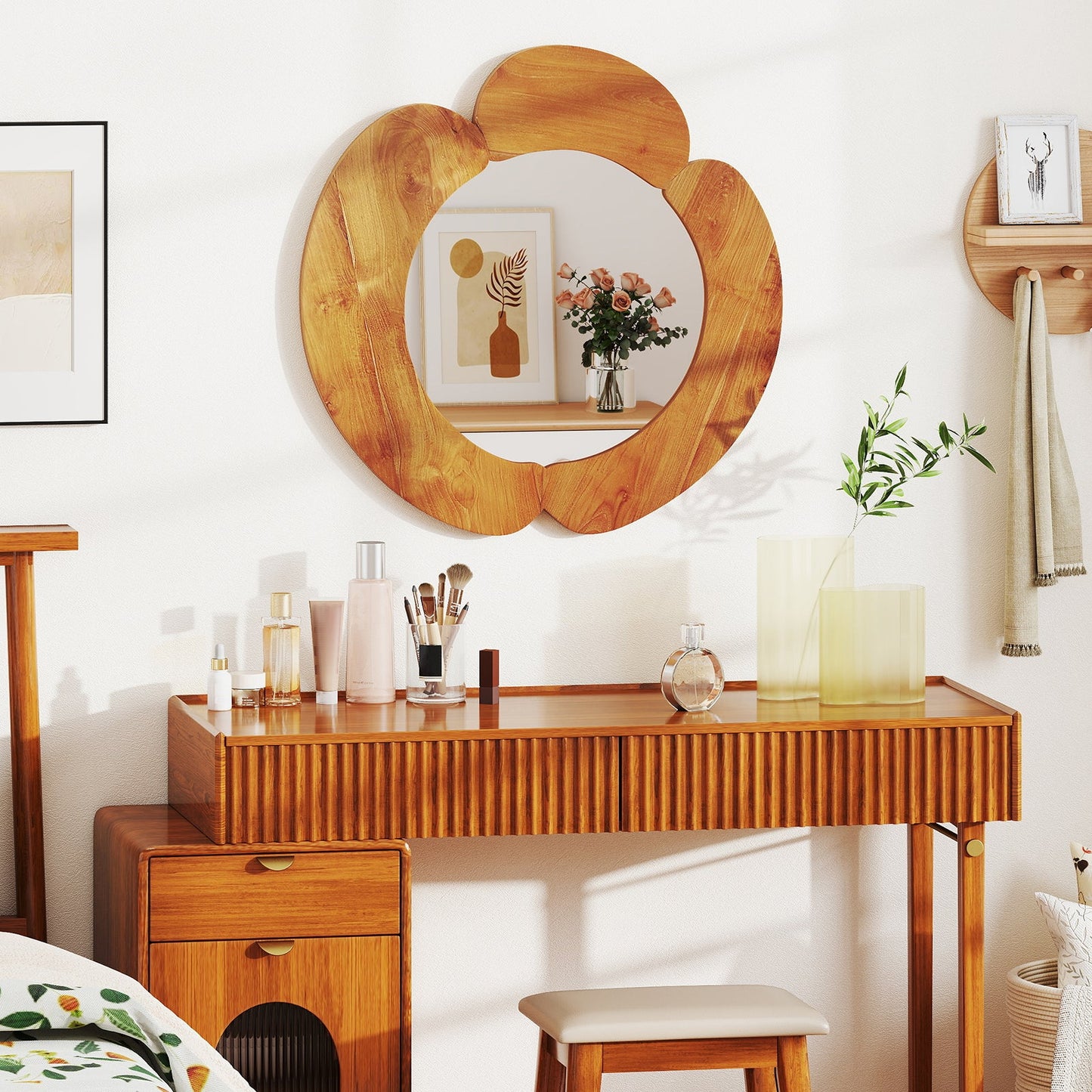 29 Inch Rustic Hanging Vanity Mirror with Teak Wood Frame