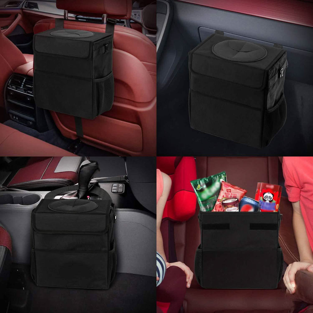Ryhpez蓋付き車用ゴミ箱 - 収納ポケット付き車用ゴミ袋ハンガー