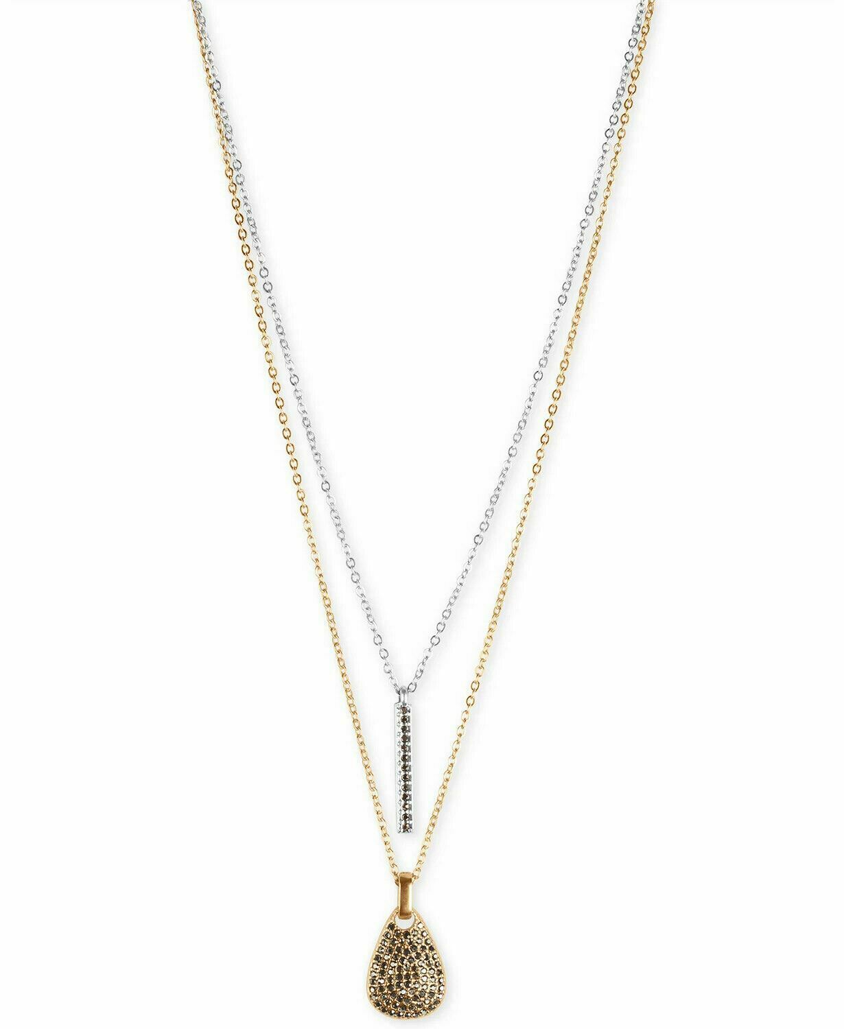 Lucky Brand Two-Tone Pave Bar and Paddle Layered Necklace, 18-1/2  2