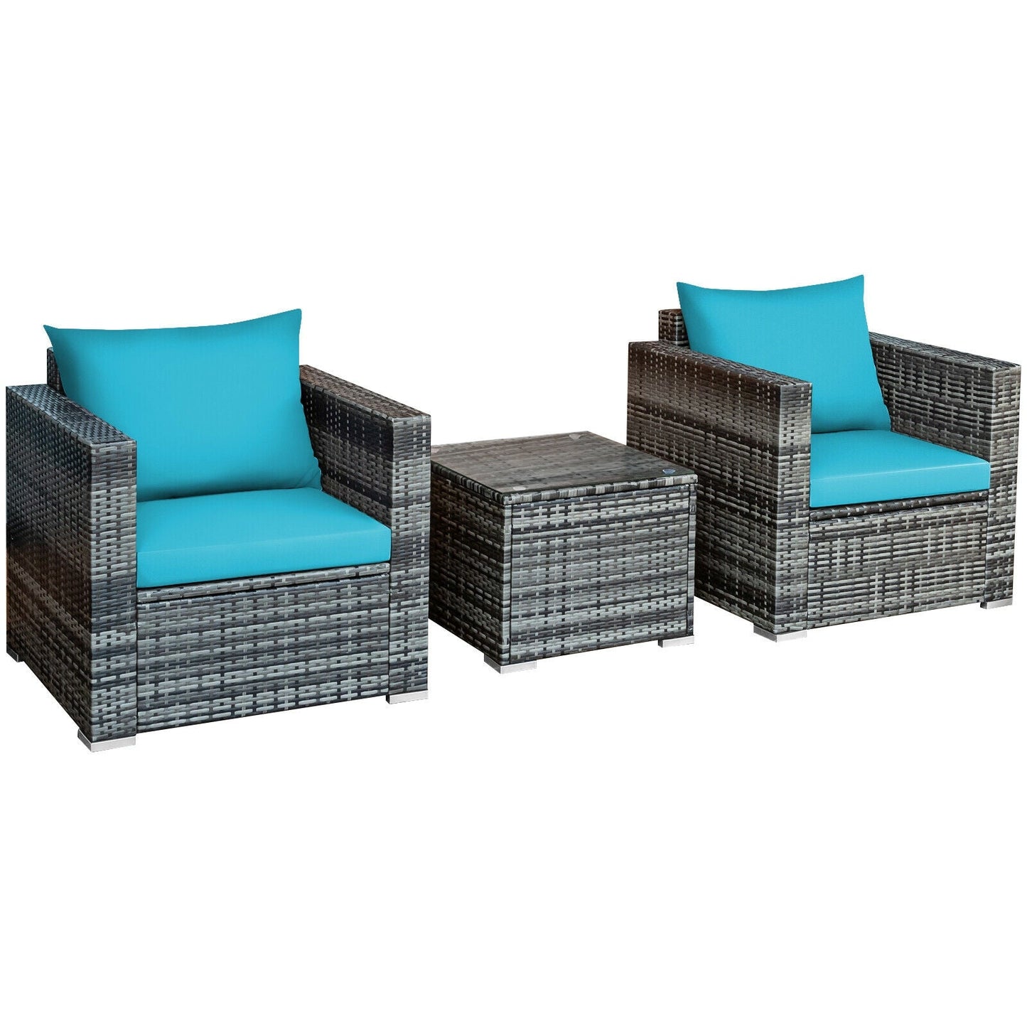 3 Pcs Patio Rattan Furniture Bistro Sofa Set with Cushioned-Navy