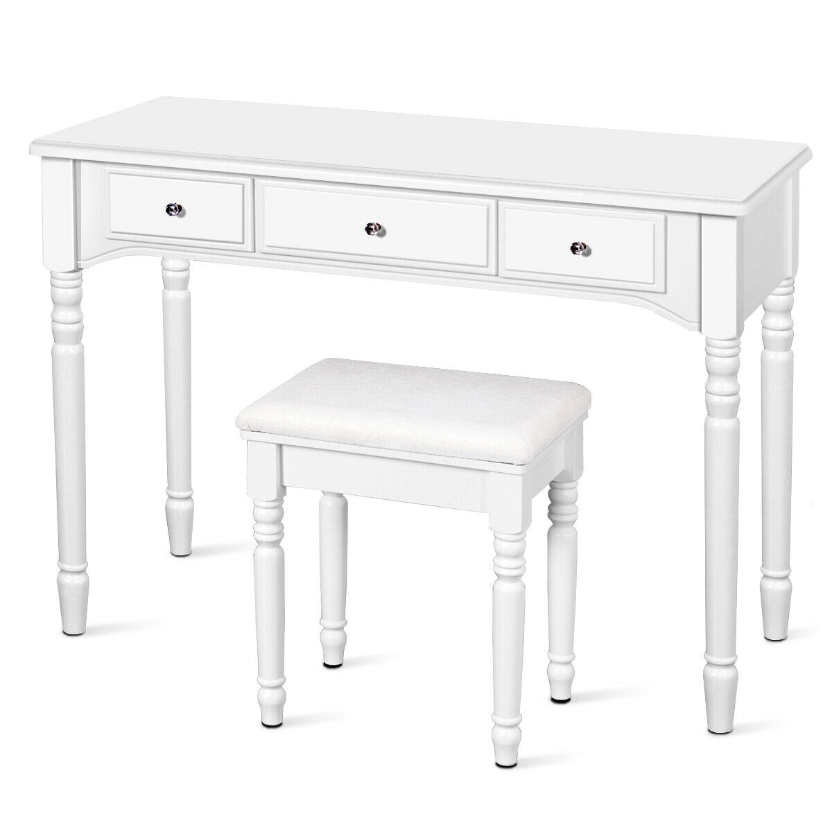 Makeup Dressing Table with Tri-Folding Mirror and Cushioned Stool for Women