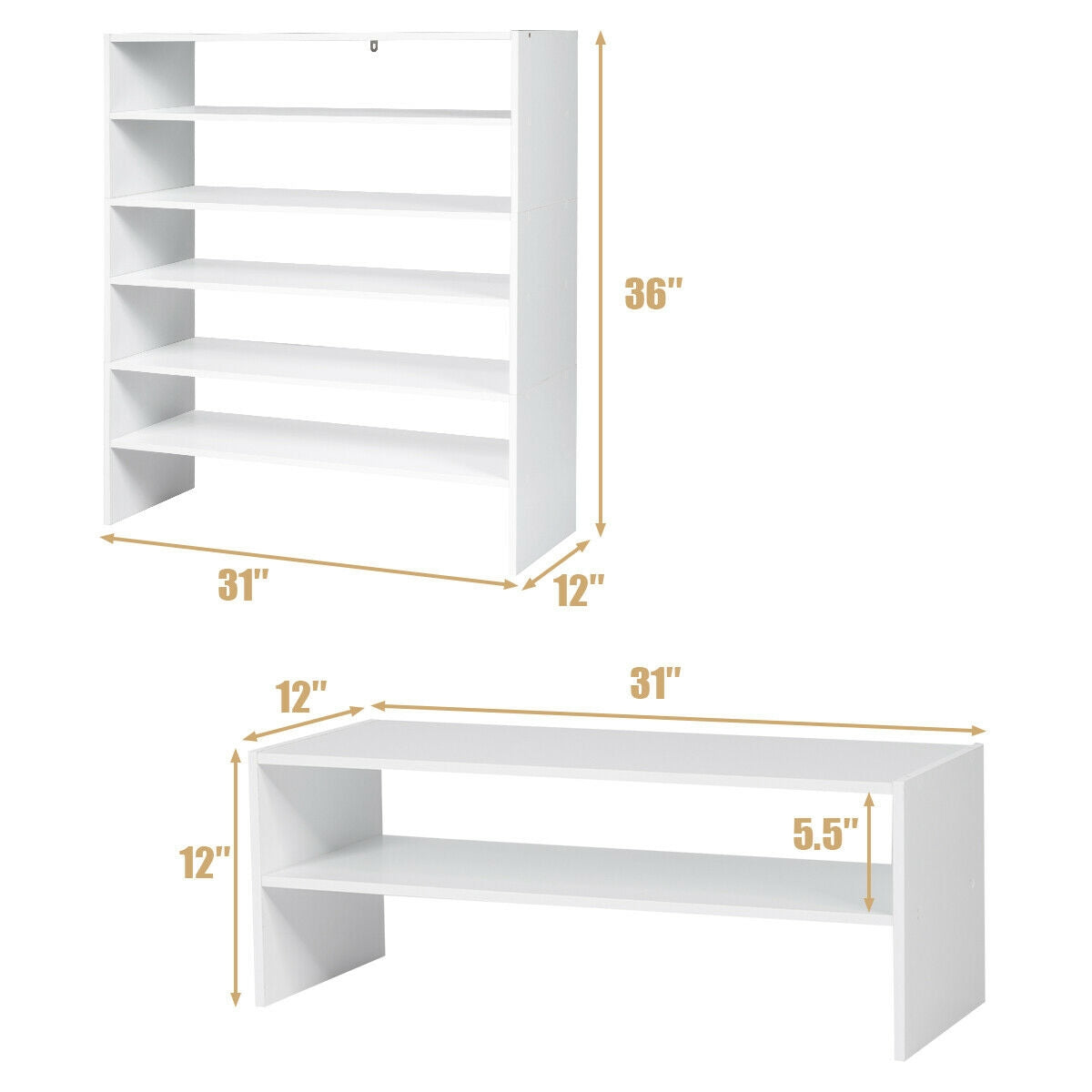 3 Pieces 31-Inch Stackable Multi-Shape Shoe Rack