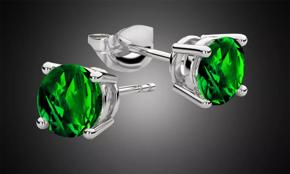 RMZ GOLD NYC 925 Sterling Silver Round Emerald Cubic Zirconia Stud Earrings Women's