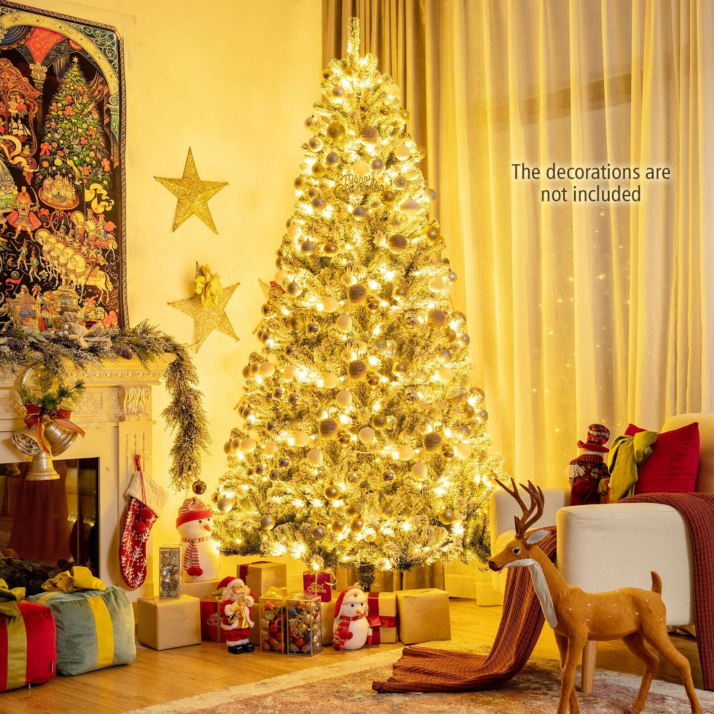 6 Feet Pre-lit Snow Flocked Hinged Christmas Tree with 928 Tips and Metal Stand