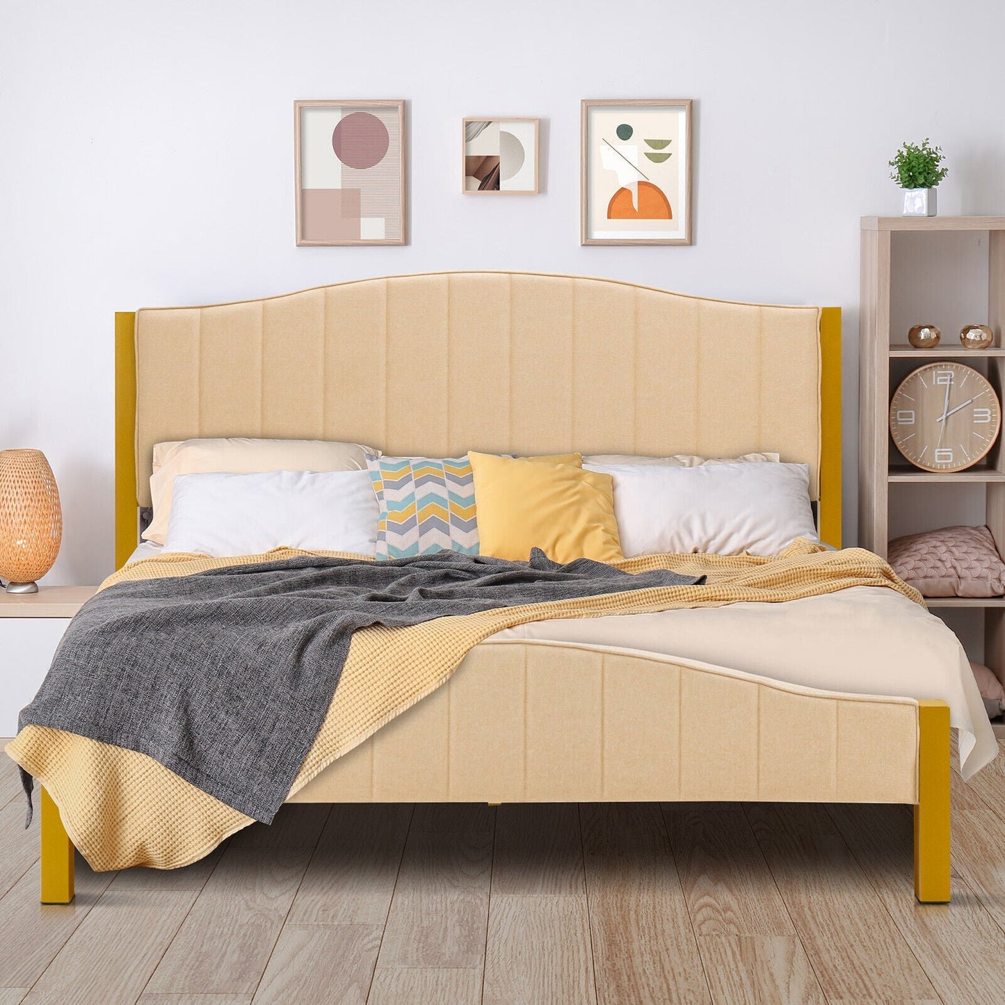 Full/Queen Size Upholstered Bed Frame with Quilted Headboard