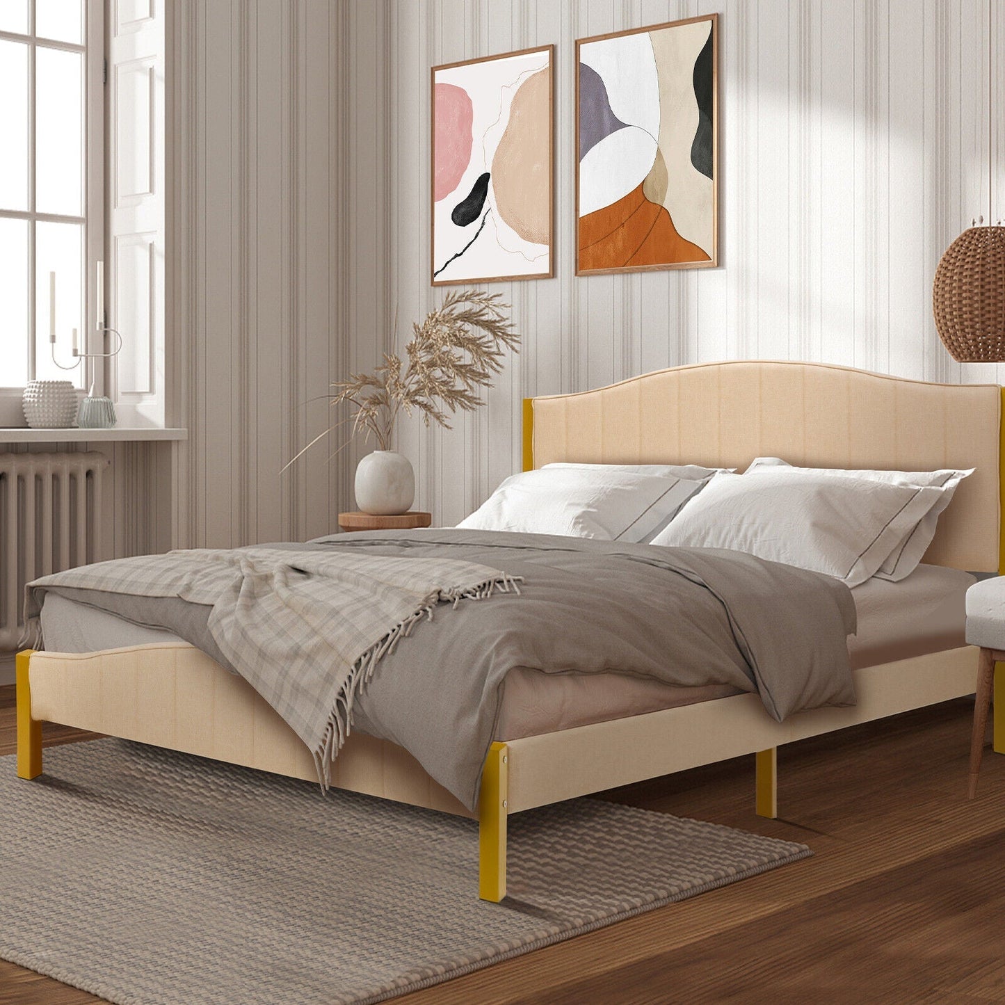 Full/Queen Size Upholstered Bed Frame with Quilted Headboard