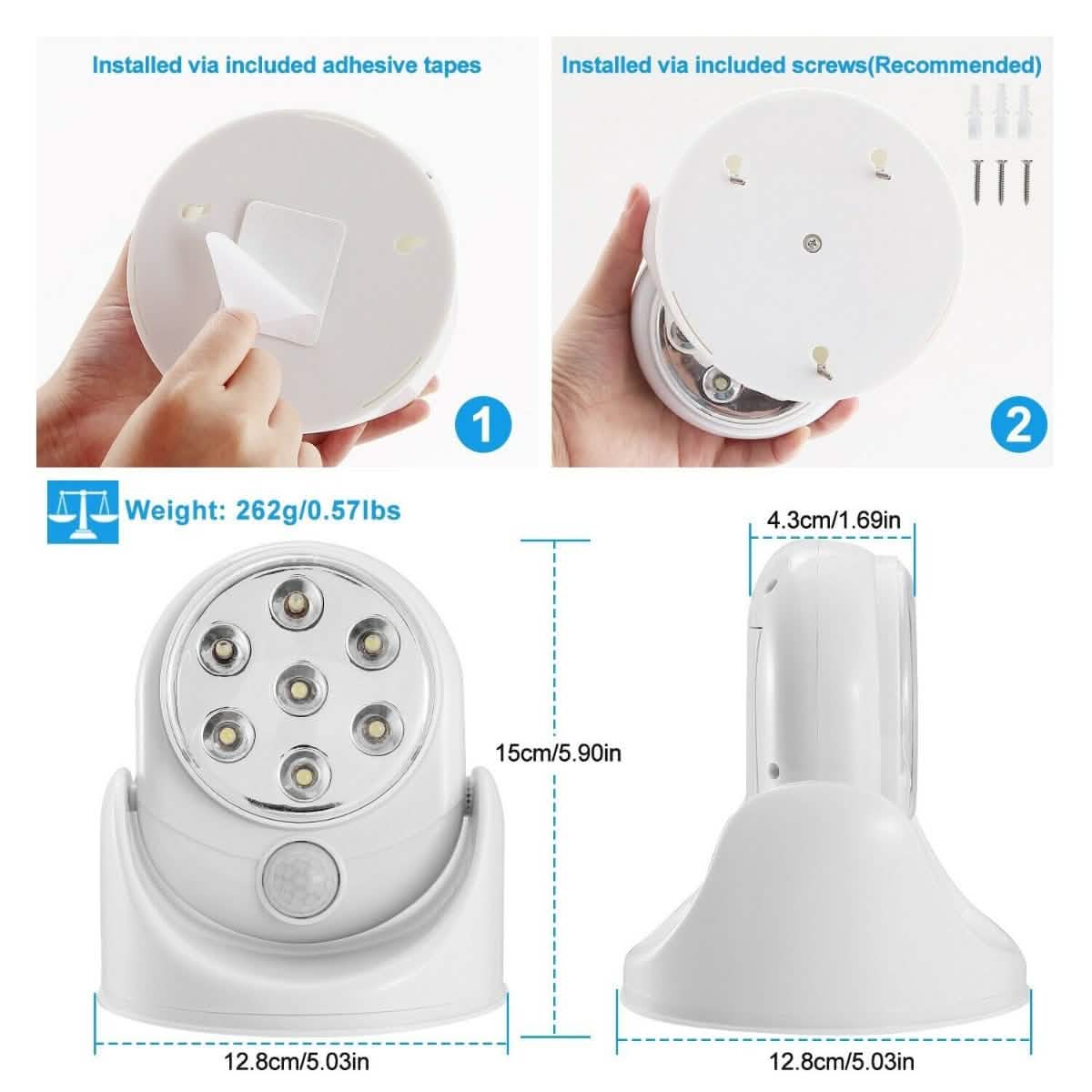 ワイヤレス LED スポットライト 90° モーションセンサー ナイトランプ