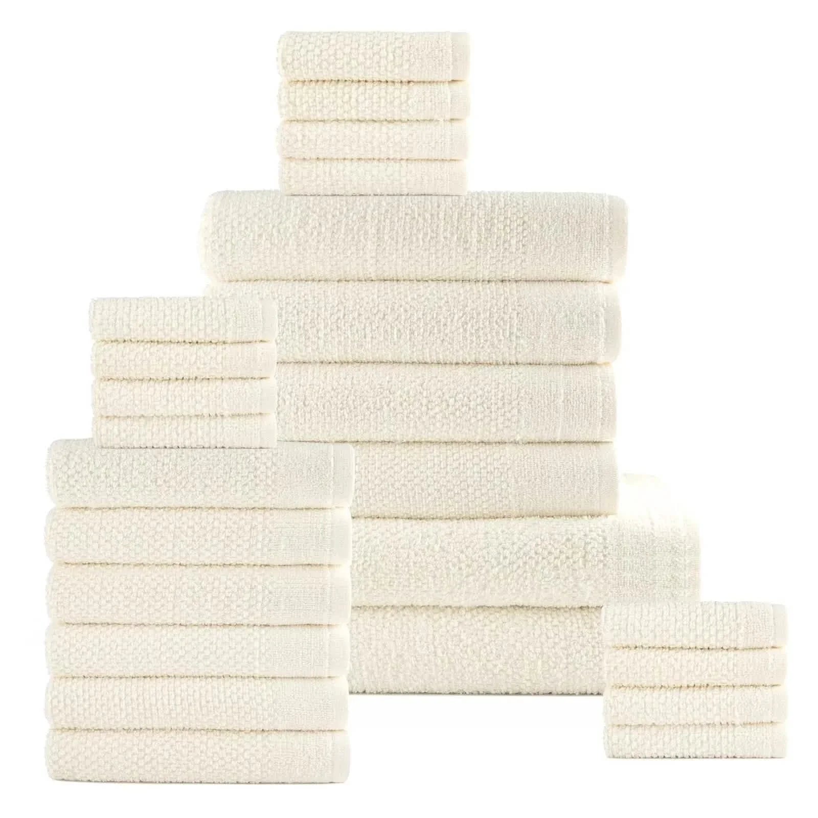 Ensemble 24 pièces : Serviettes de bain en coton texturé Popcorn Dan River