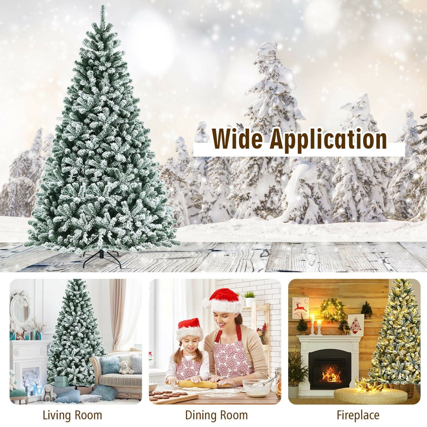 6 Feet Pre-lit Snow Flocked Hinged Christmas Tree with 928 Tips and Metal Stand