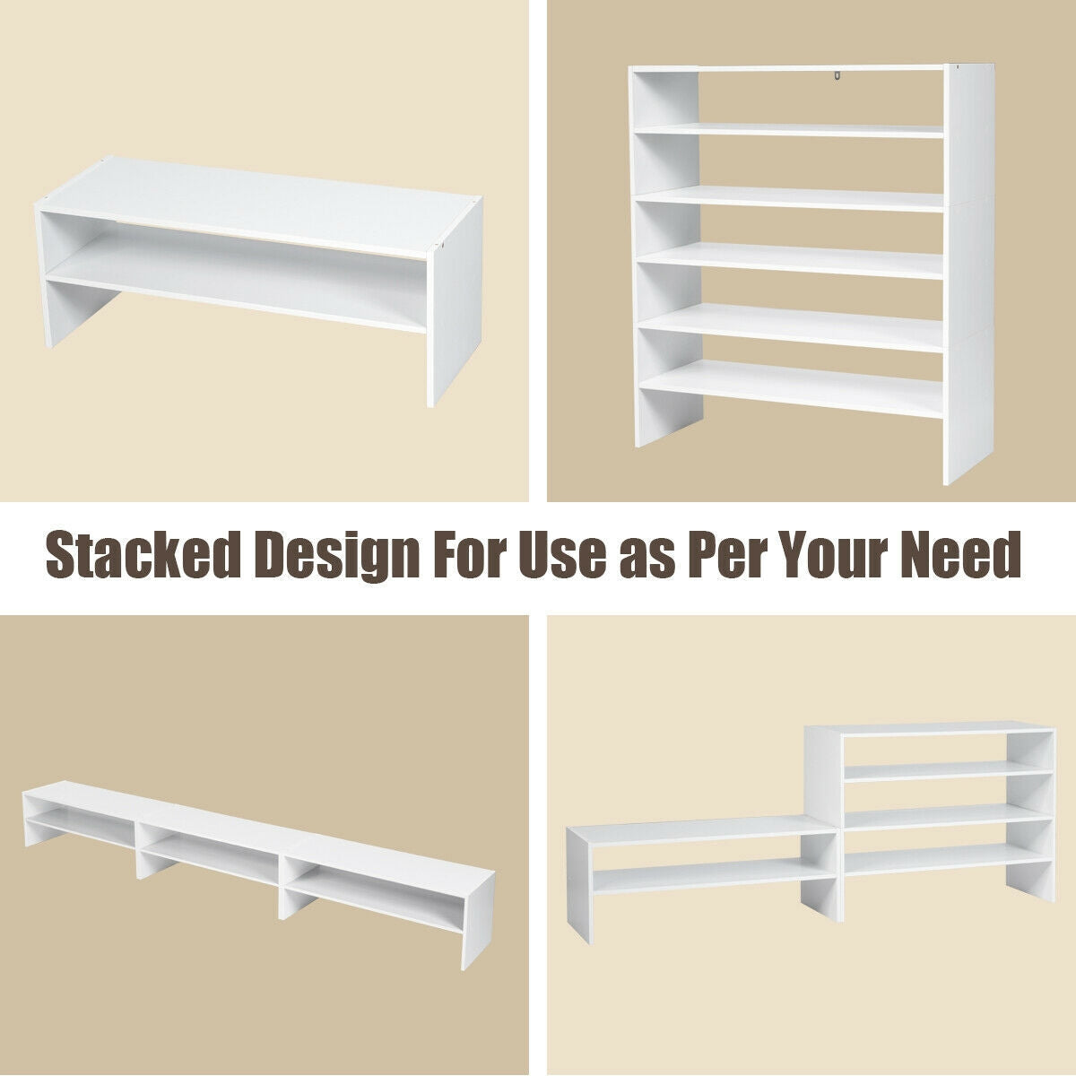 3 Pieces 31-Inch Stackable Multi-Shape Shoe Rack