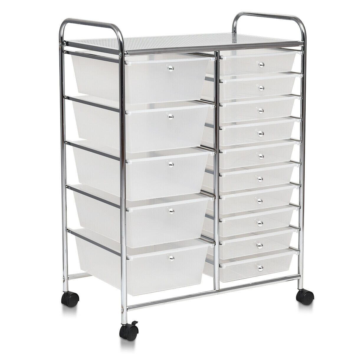 15-Drawer Utility Rolling Cart with Drawers Multi-Use Storage-Icecream Multicolor