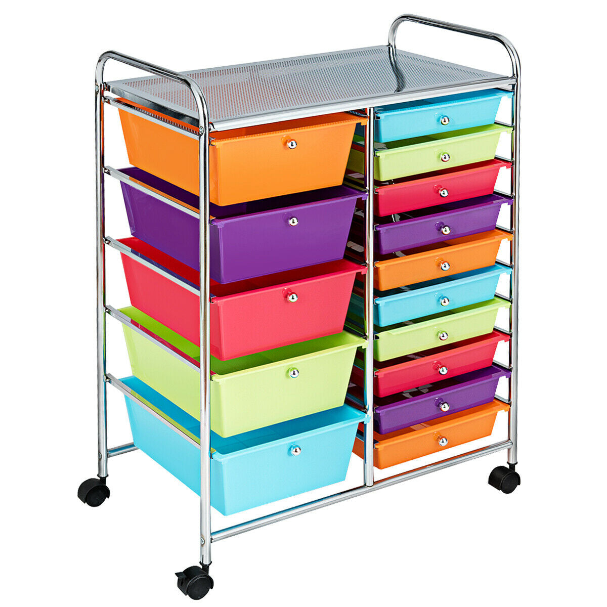 15-Drawer Utility Rolling Cart with Drawers Multi-Use Storage-Icecream Multicolor