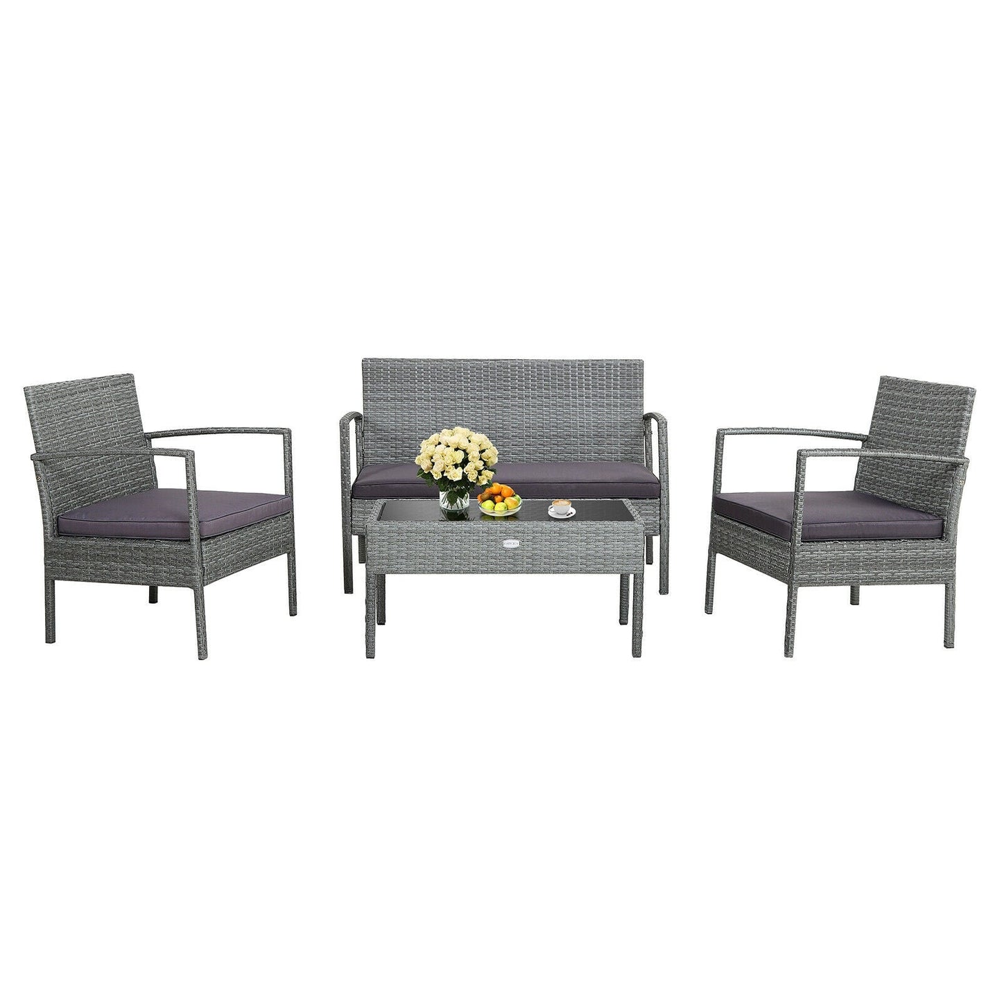 4 Pieces Outdoor Rattan Conversation Set with Comfortable Cushion
