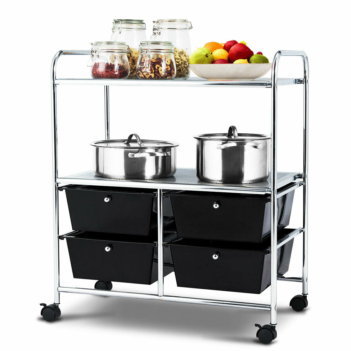 Mobile 4 Drawers Shelves Rolling Storage Cart Rack