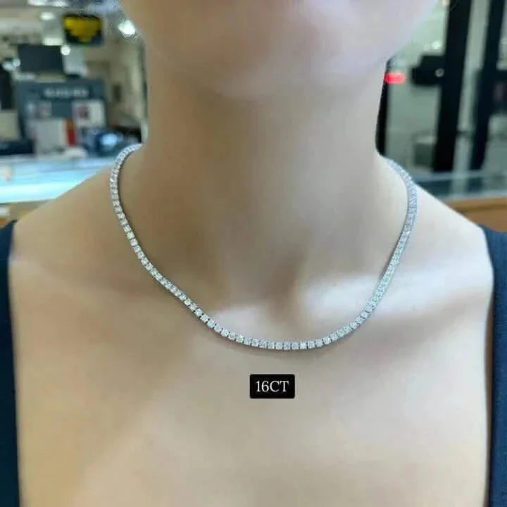 Collier tennis 16 carats de diamants de synthèse – Or blanc 14 carats, 45 cm