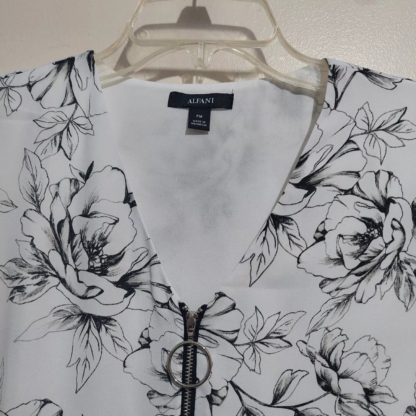 Alfani Women's Petite Printed Zip-Front Top, Size PM