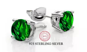 RMZ GOLD NYC 925 Sterling Silver Round Emerald Cubic Zirconia Stud Earrings Women's