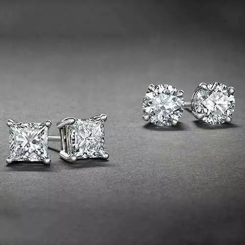 RMZ GOLD NYC 925 Silver 2ct Cubic Zirconia Stud Earrings, 6mm Silver Stud Earrings SET