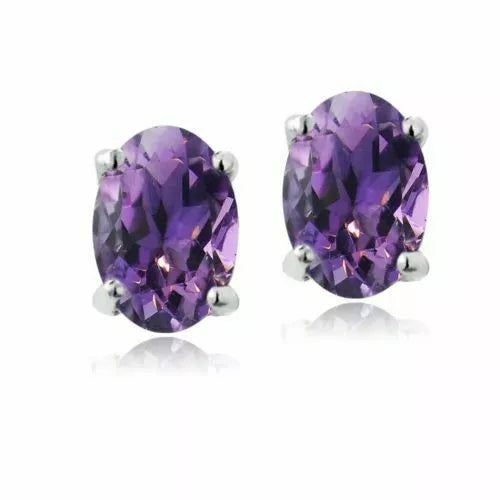 RMZ GOLD NYC Women's 925 Sterling Silver Earrings Stud Amethyst Oval Purple Earring