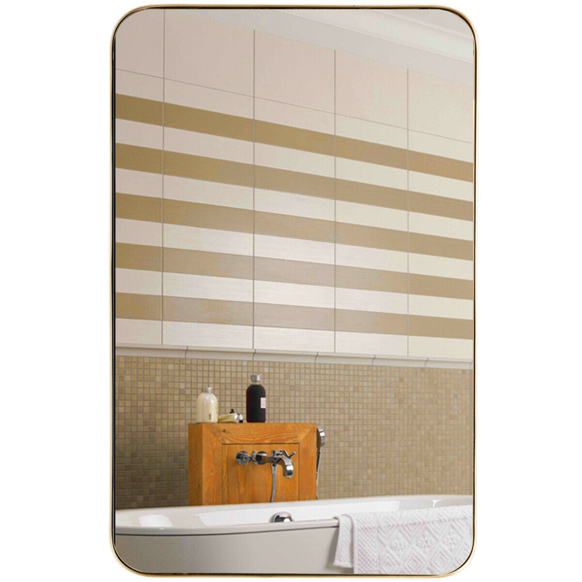 32 Inch x 20 Inch Metal Frame Wall-Mounted Rectangle Mirror