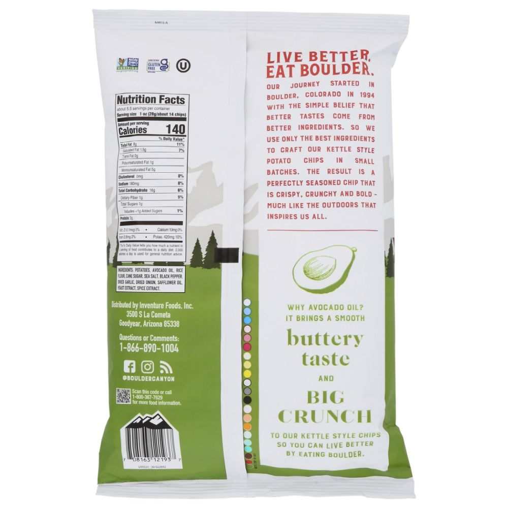 BOULDER CANYON: Olive Oil Sea Salt and Cracked Pepper Kettle Style Potato Chips, 5.25 oz