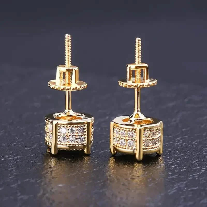 S925 Silver Hip-hop Men's Earrings With Synthetic Zirconia Micro-setting Color Plating Round Earrings