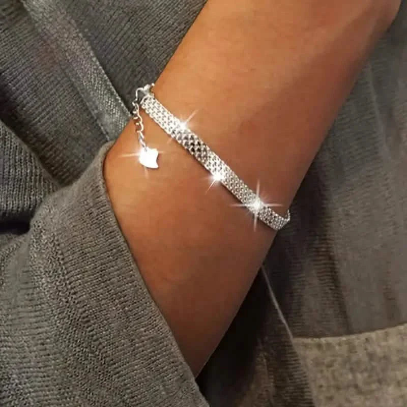Bracelet chaîne en argent sterling S925, bijou à motif gaufré en maille étincelante