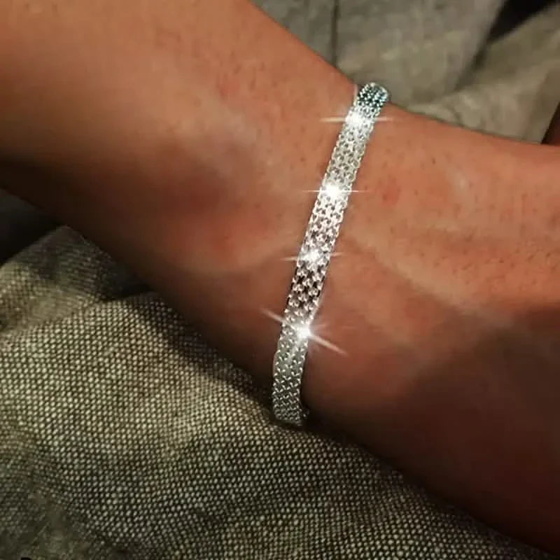 Bracelet chaîne en argent sterling S925, bijou à motif gaufré en maille étincelante