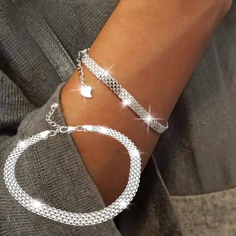 Bracelet chaîne en argent sterling S925, bijou à motif gaufré en maille étincelante