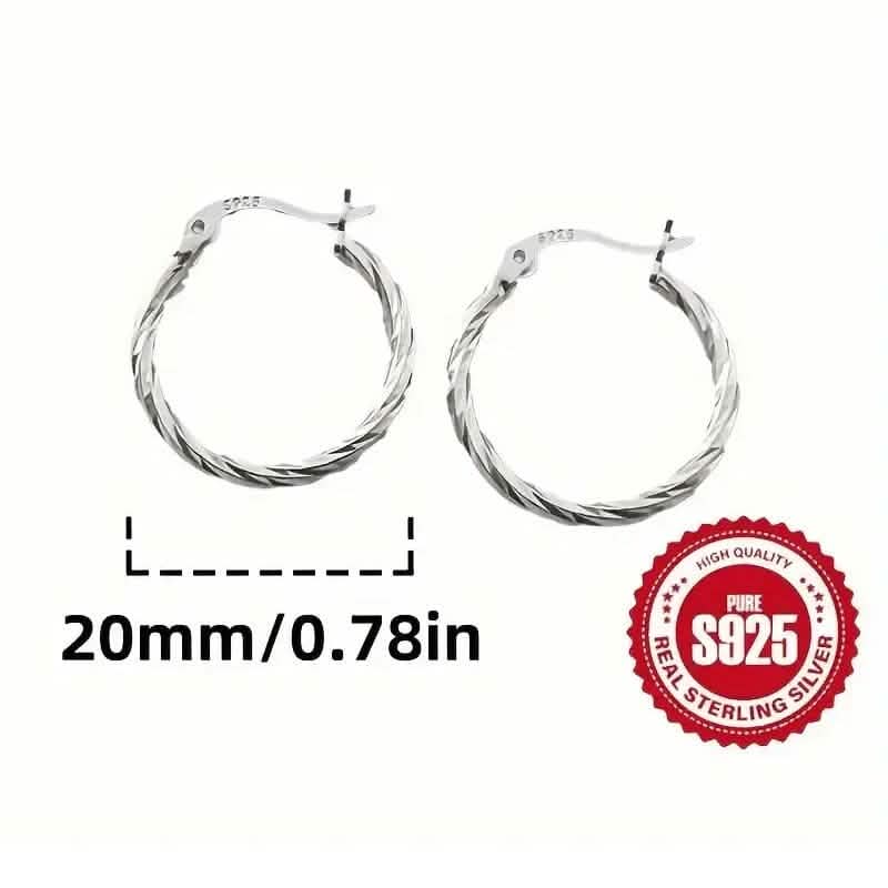Boucles d'oreilles créoles torsadées géométriques en argent sterling S925