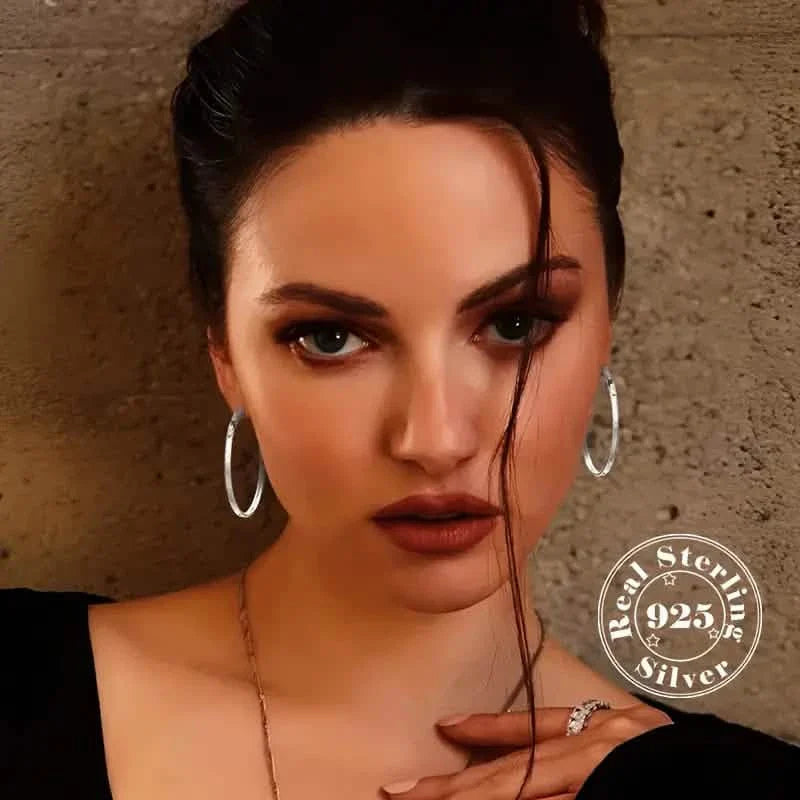 S925 Sterling Silver Hoop Earrings With Exaggerated Large Circle Diamond Pattern Hoop