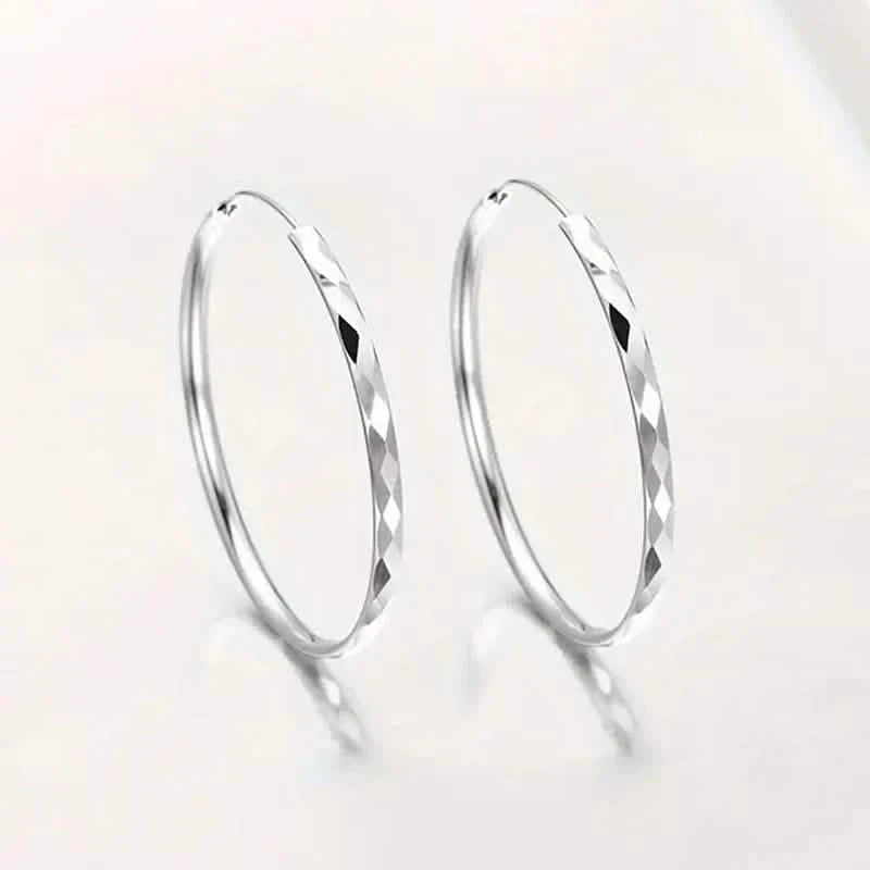 S925 Sterling Silver Hoop Earrings With Exaggerated Large Circle Diamond Pattern Hoop