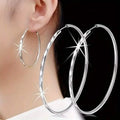 S925 Sterling Silver Hoop Earrings With Exaggerated Large Circle Diamond Pattern Hoop