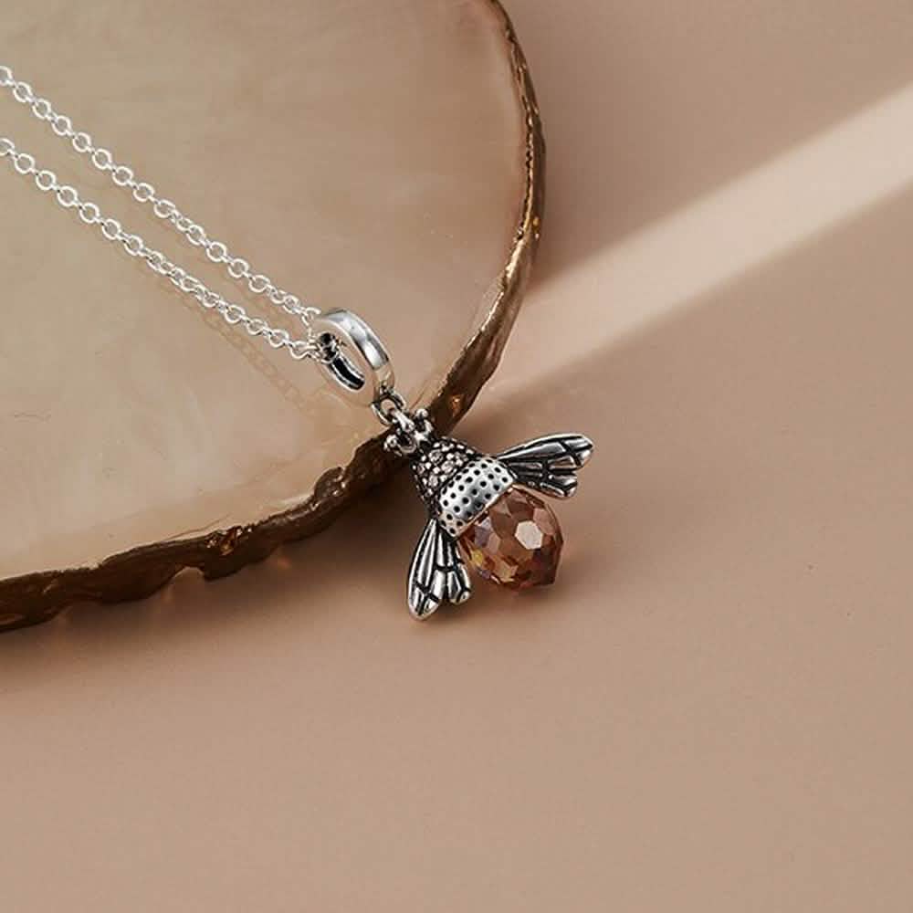 S925 Sterling Silver Necklace Orange Color Wing Animal Lovely Bee Pendant