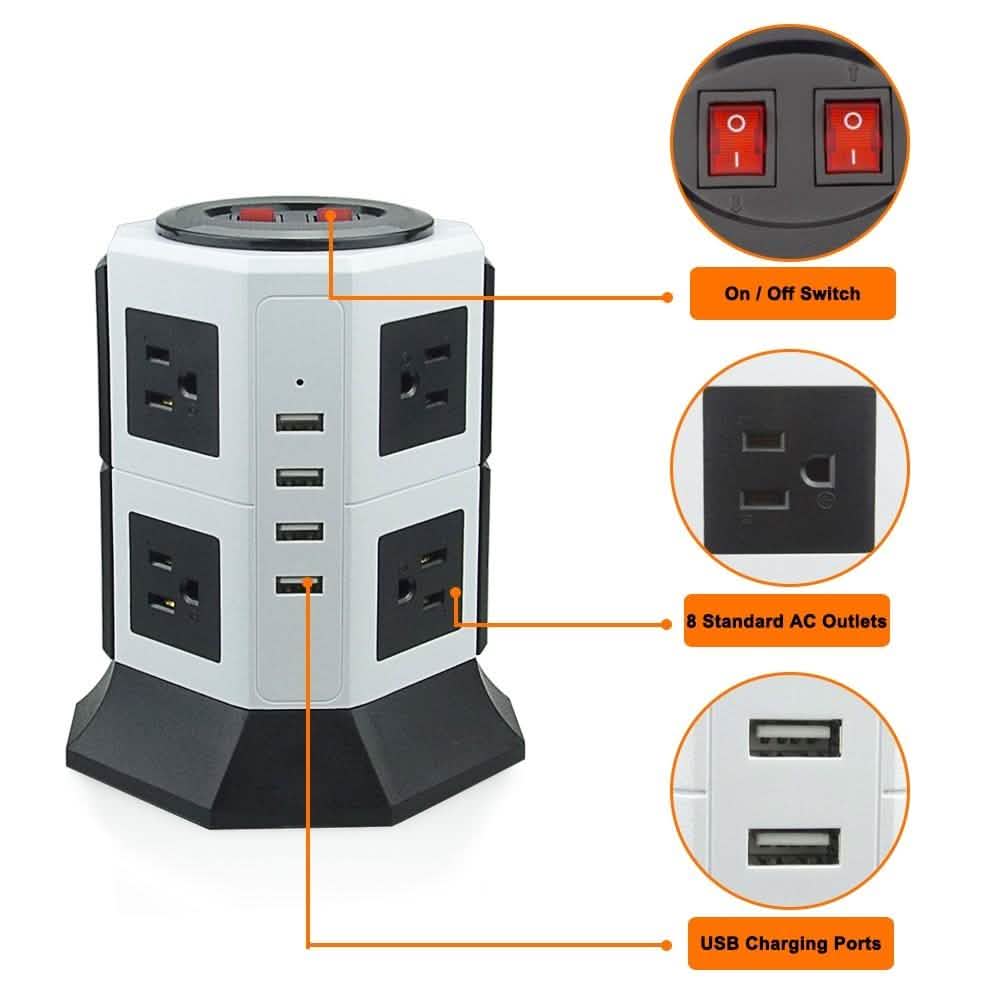 Safemore 8-Outlet Desktop Surge Protector with 4 USB Ports