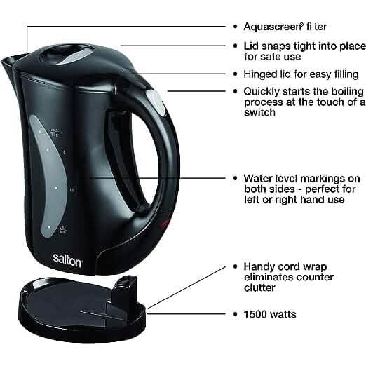 Salton Cordless Jug Kettle 1.7 Liter/Quart - Black