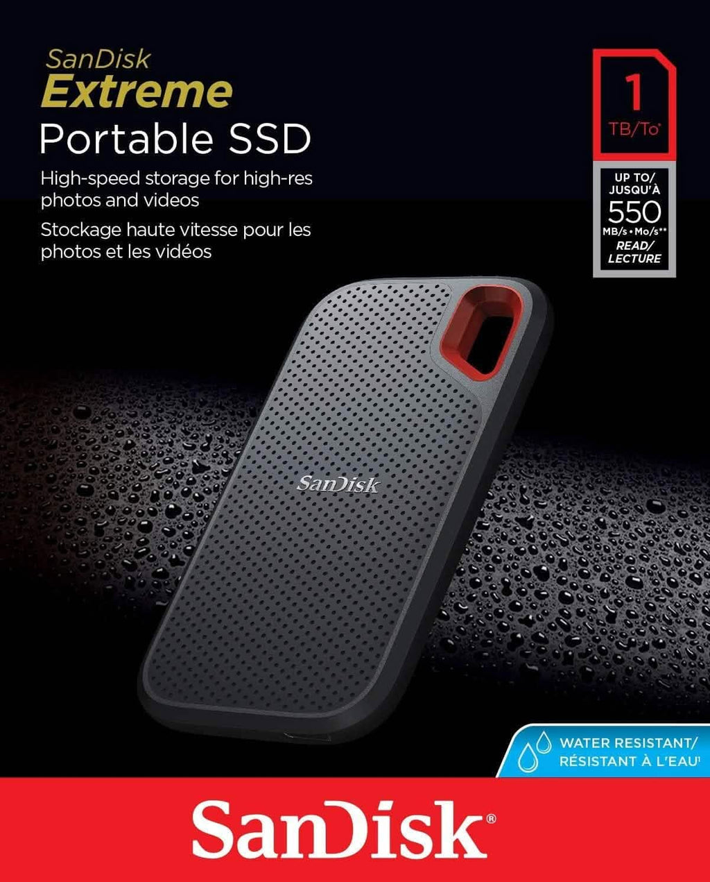 SanDisk 1TB Extreme Portable External SSD - Up to 550MB/s USB-C, USB 3.1 (Refurbished)