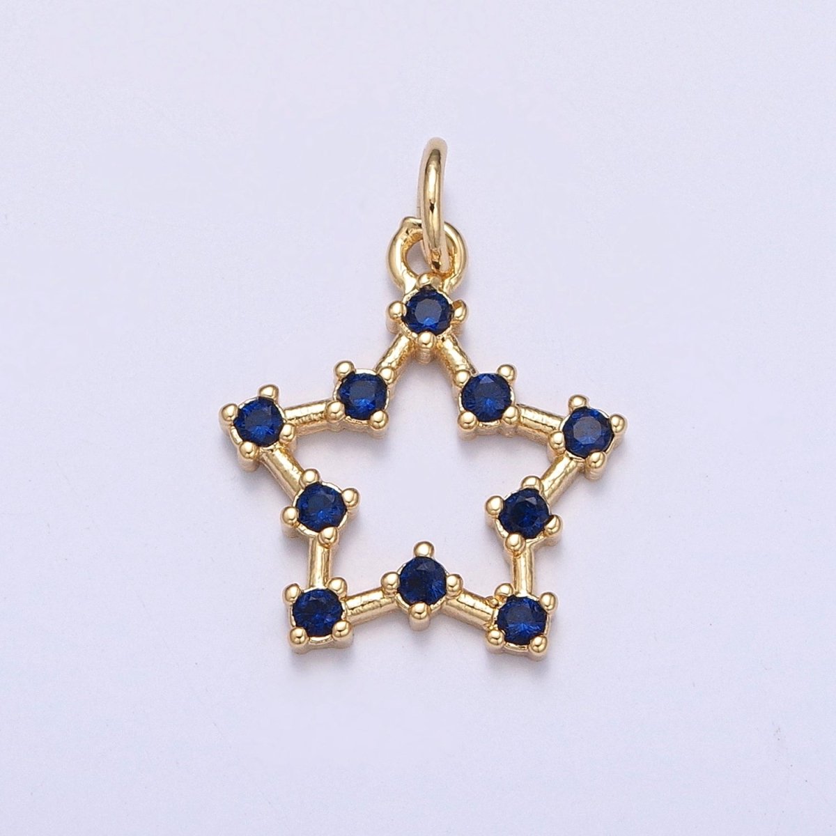 Sapphire Blue Star Charm, Round Cubic Zirconia CZ Five Pointed Celestial North Star | X-110