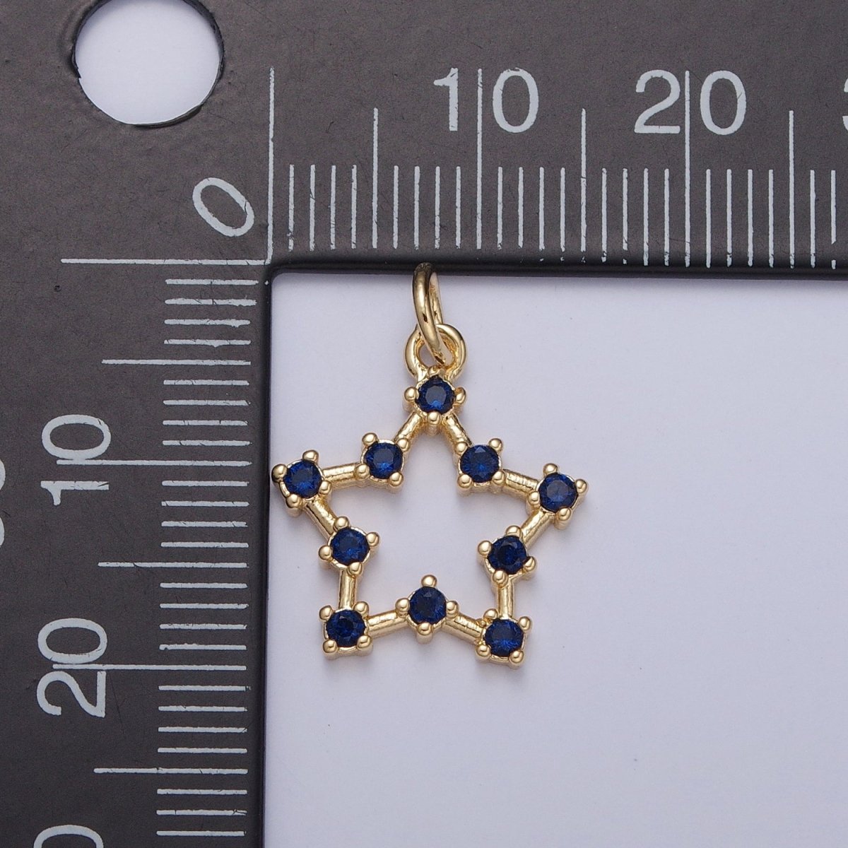 Sapphire Blue Star Charm, Round Cubic Zirconia CZ Five Pointed Celestial North Star | X-110